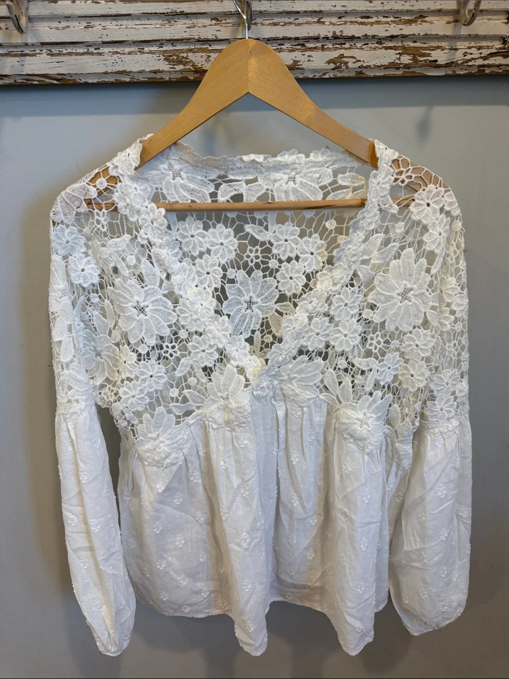 Free People Lina Lace White Blouse Size Medium